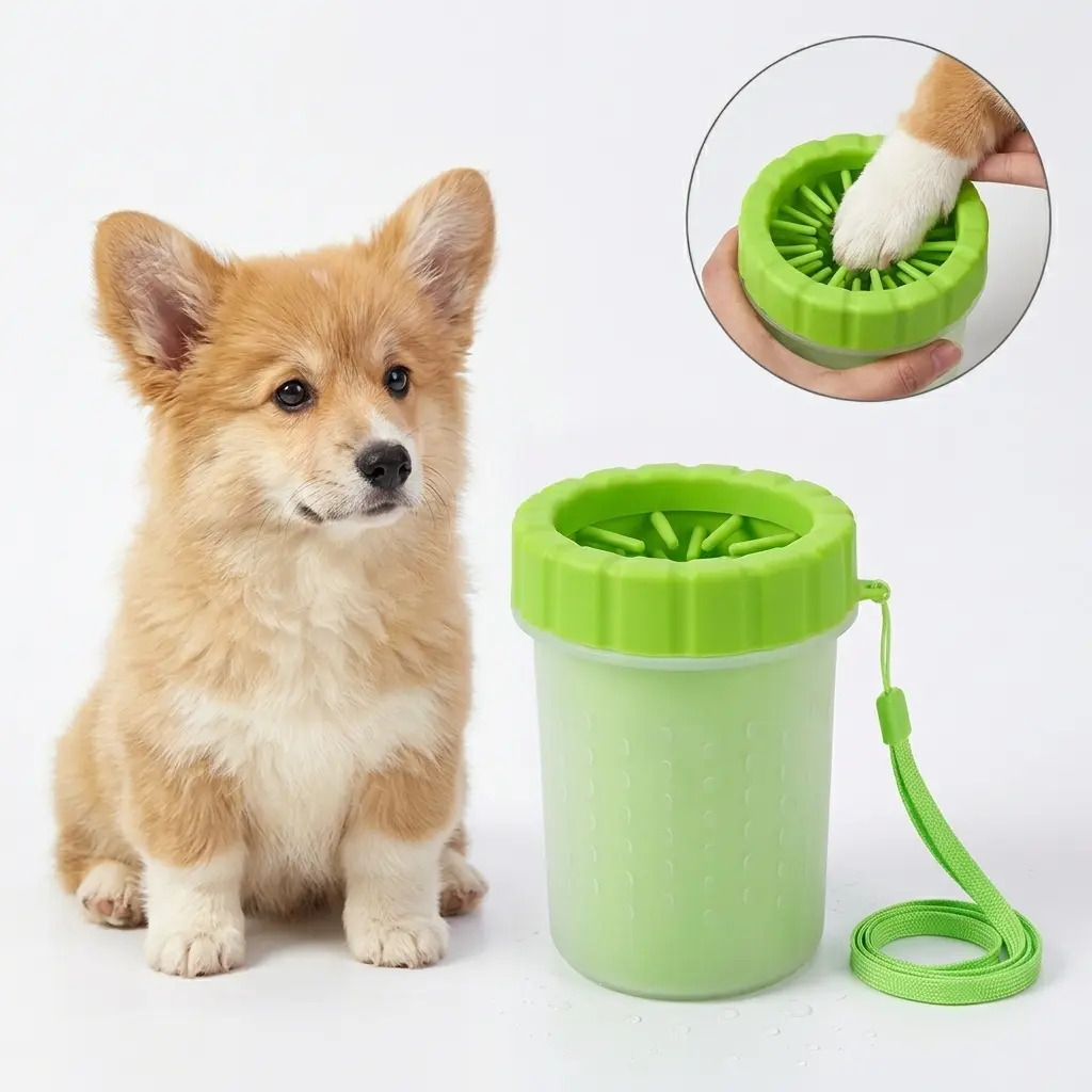 7-in-1 Portable Dog Paw Cleaner Cup Kit with Gentle Bristles - Easy-to-Use Manual Pet Bath Accessory, Daily Paw Cleaner, Travel Dirt Removal Grooming Tool for Dogs (Small/Large)