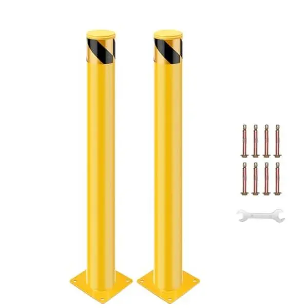 【GARVEE】Safety Bollard Post, 30" x 4.5" Removable Steel Bollard, Bolt Down Parking Bollards, Durable Yellow Protective Post for Parking and Safety