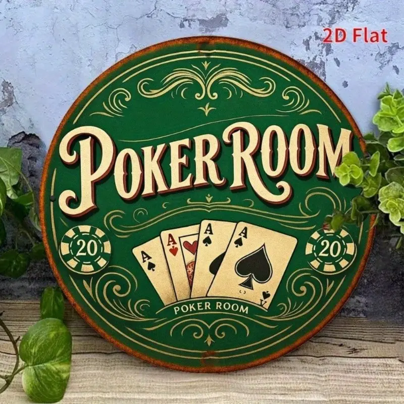 Vintage Aluminum Poker Sign, Classic Round Wall Decoration, Metal Sign for Bar, Man Cave, Game Room, Home, Pub Wall Art, Bar Signs For Home Bar