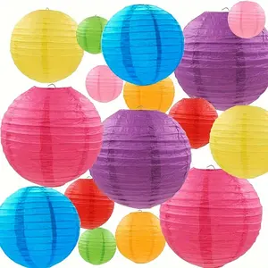 16 colorful paper lanterns (multicolored, sizes 4.0 inches, 6.0 inches, 8.0 inches, 10.0 inches) - Chinese/Japanese hanging decorative balls, suitable for home decoration and parties