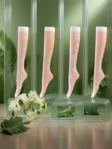 4 Pairs Women's Transparent Knee-High Socks, Luxurious Floral Pattern, Elegant Lightweight, Chic, Classic, Comfortable Breathable Outdoor Socks