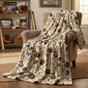 Soft and Fuzzy Baseball Flannel Throw Blanket, Brown Plush Cozy Fleece, Ideal for Couch Lounging, Perfect Gift for Adults and Kids