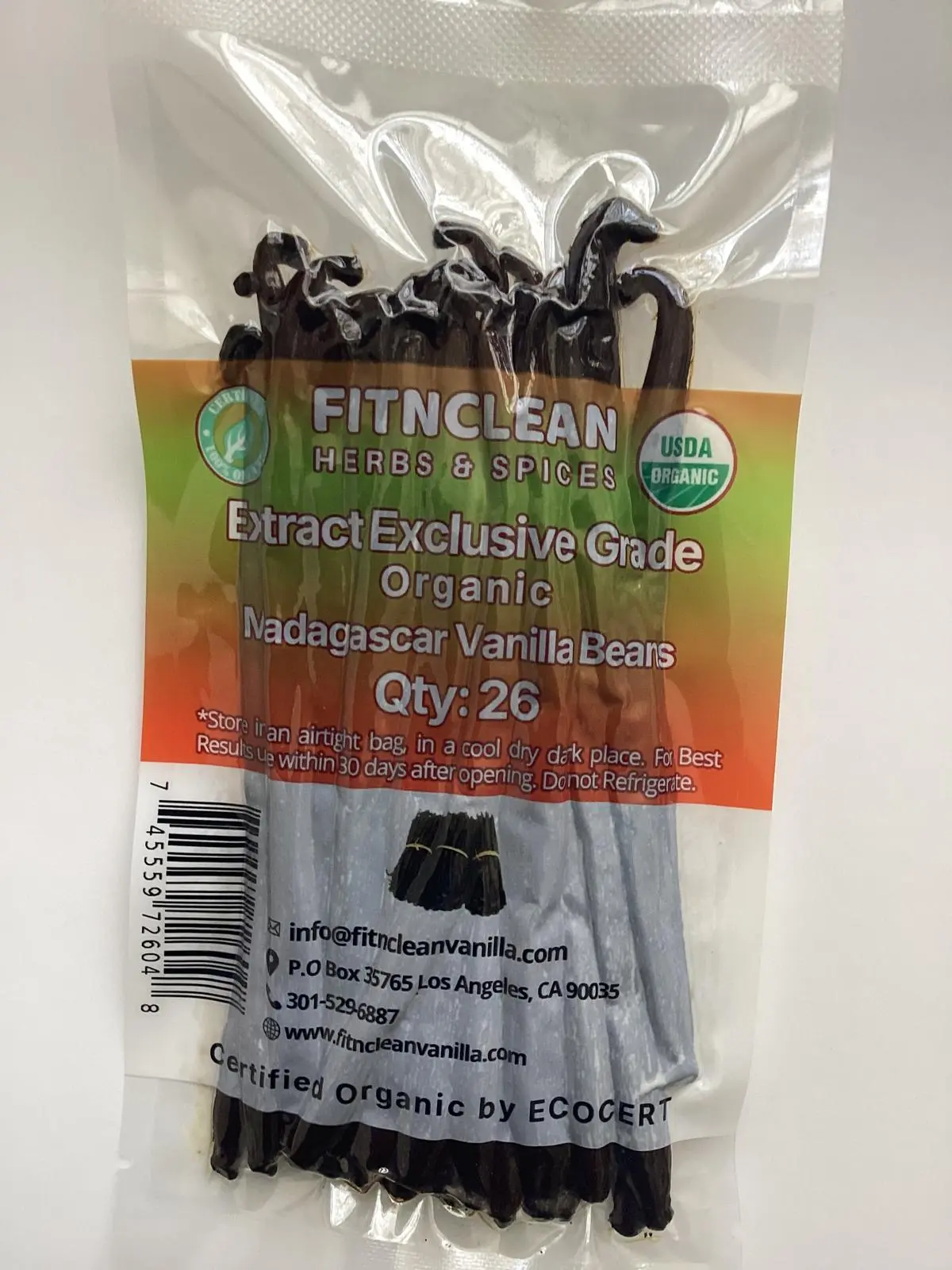 26 Organic Madagascar Vanilla Beans Extract Exclusive Grade B. 4"-5" by FITNCLEAN VANILLA| Certified USDA Organic. Bulk Dry Whole Bourbon NON-GMO Pods Coffee Flavor Coffee Blend Beverage
