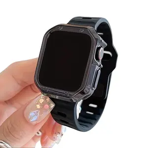 Gorilla Square Buckle Silicone Strap & TPU Armor Case for Apple Watch Series Ultra/SE/10-1 38-49mm Adjustable Waterproof Anti-Fall Unisex Accessory Set Protection