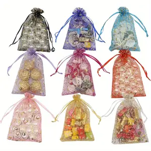 100PCS Multicolor Organza Drawstring Gift Bags - 4x6" Small Mesh Christmas Pouches for Jewelry, Wedding, Party Favors, Christmas & Eid Mubarak Celebrations