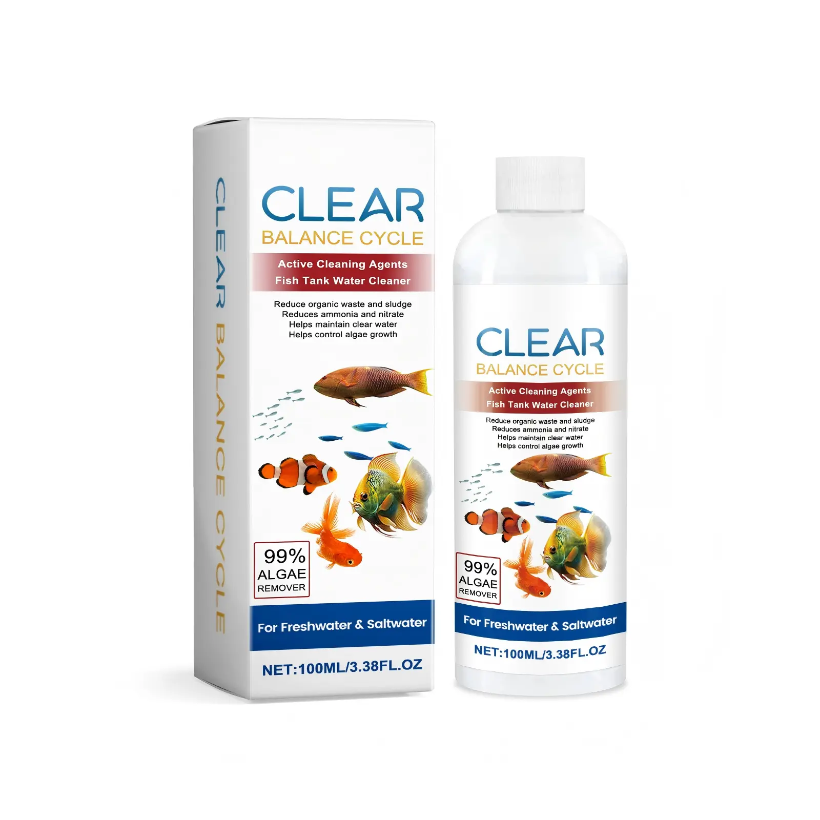 Aquarium Water Clarifier, Cleans Dirt & Sludge, Keeps Water Clear & Controls Algae Growth