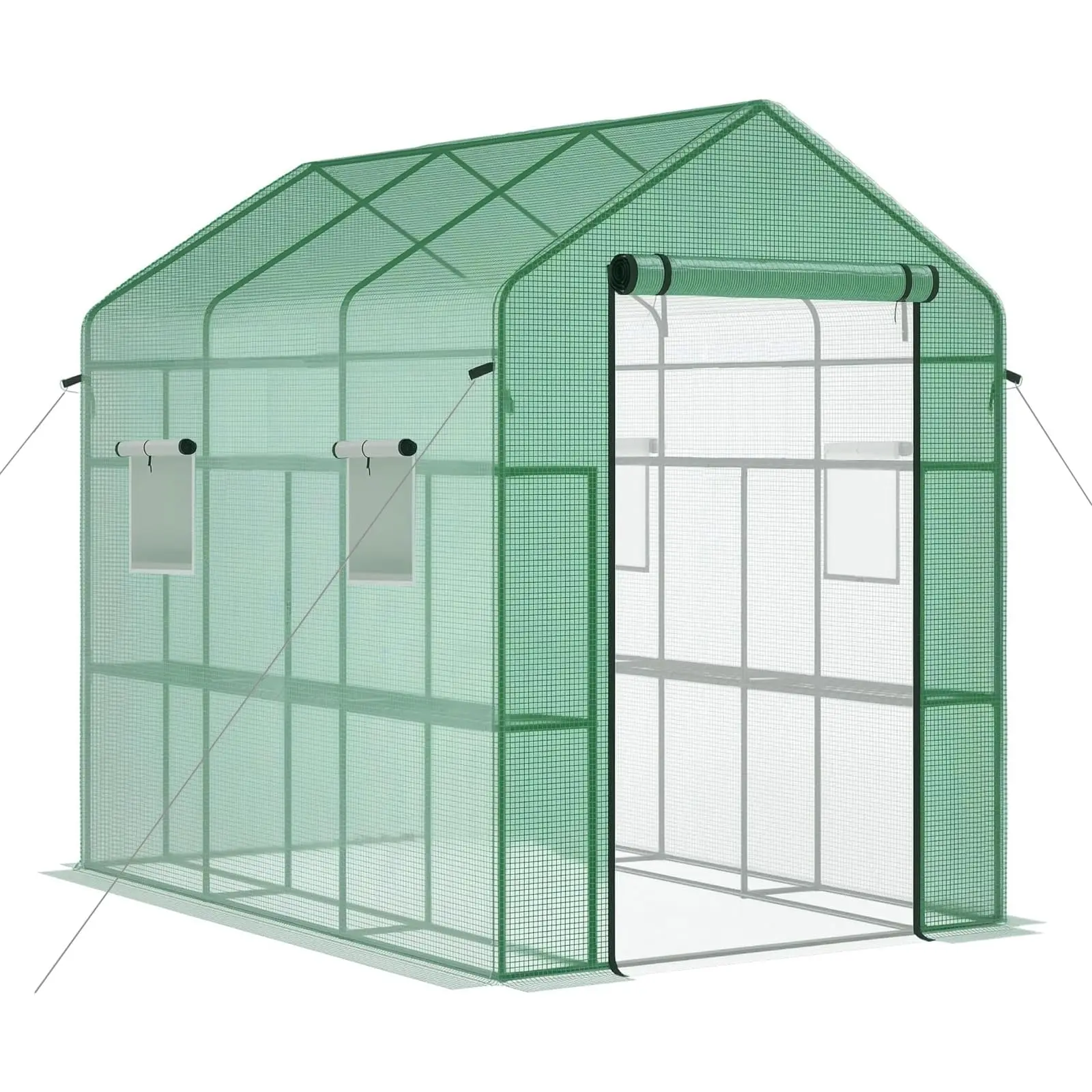 Garvee Heavy-Duty Walk-In Outdoor Greenhouse, 57x85x77 in Portable Plant Grow Tent, 3-Tier 8-Shelf, UV-Resistant Weatherproof PE Cover, Mesh Windows, Roll-Up Zipper Door