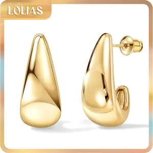 LOLIAS 925 Silver Chunky Huggie Hoop Earrings for Women | 14K Gold Plated Teardrop & Dome Gold Hoops, Thick, Hypoallergenic Huggie earrings, Gold/Silver/Rose Gold | Statement jewelry gift and everyday wear.