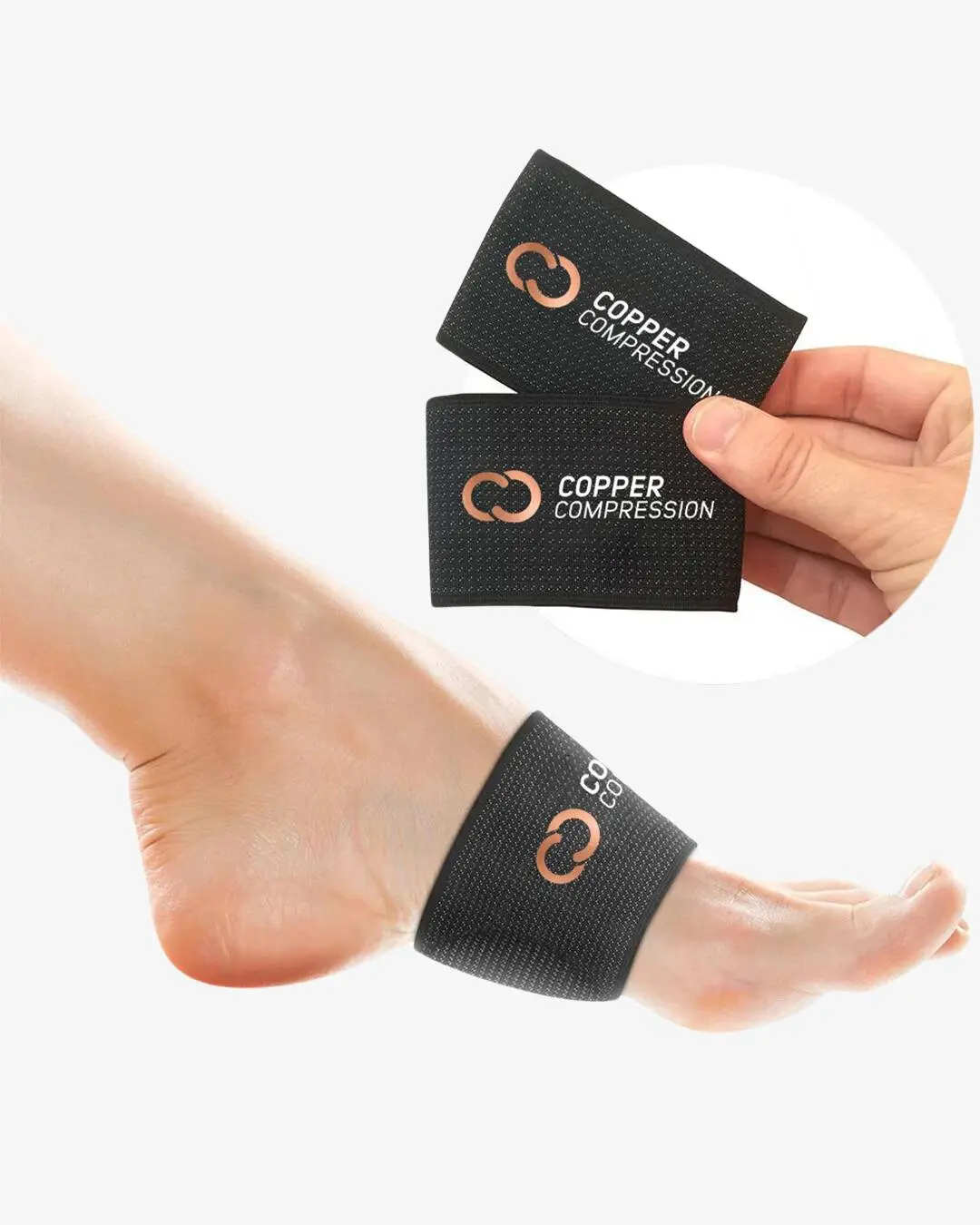 Copper Fabric Padded Arch Supports, Compression Braces for Foot Pain Relief
