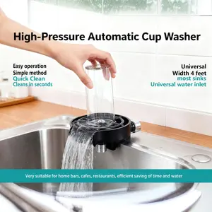 Automatic High-Pressure Glass Washer | One-touch rinse for quick cleaning, perfect for kitchens, bars, and cafes. Made of 304 stainless steel, it's easy to install, durable, and rust-resistant. Multi-angle, high-pressure spray easily removes residue.