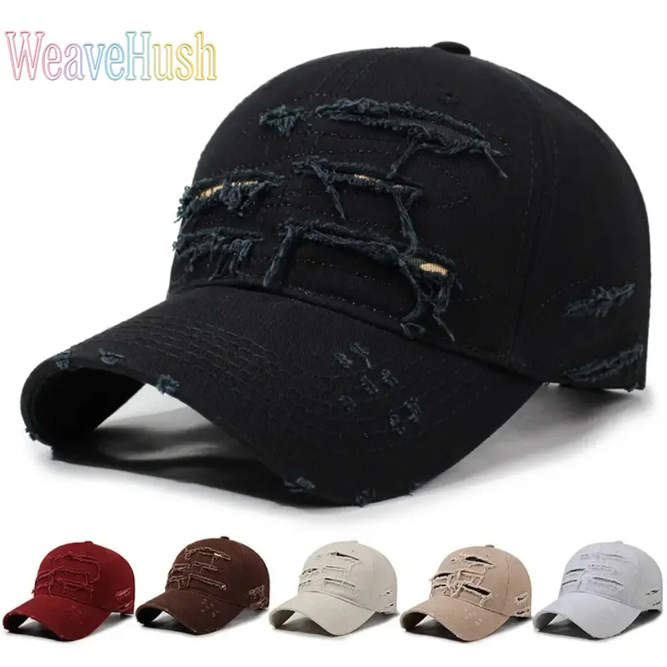 Unisex Ripped Distressed Hip-Hop Baseball Cap - Vintage Washed Duckbill, Korean Ins Style Deep Crown Sunshade, Casual Adjustable Cap, Sports & Outdoor Hat, Casual Hat, Adjustable Cap Sports & Outdoor Hats