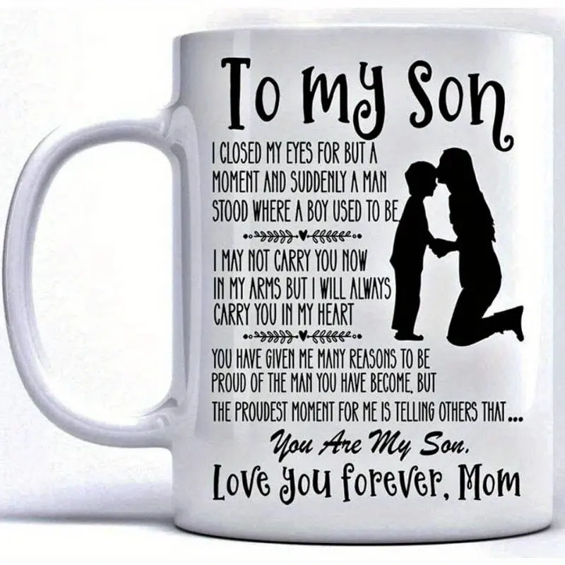 [Inspirational Mug] 1pc Heartfelt "to My Son" Mug from Mom |     11oz White Coffee Cup with Inspirational Message |     Perfect Gift for Sons, Dishwasher Safe & Reusable, Son Coffee Mug