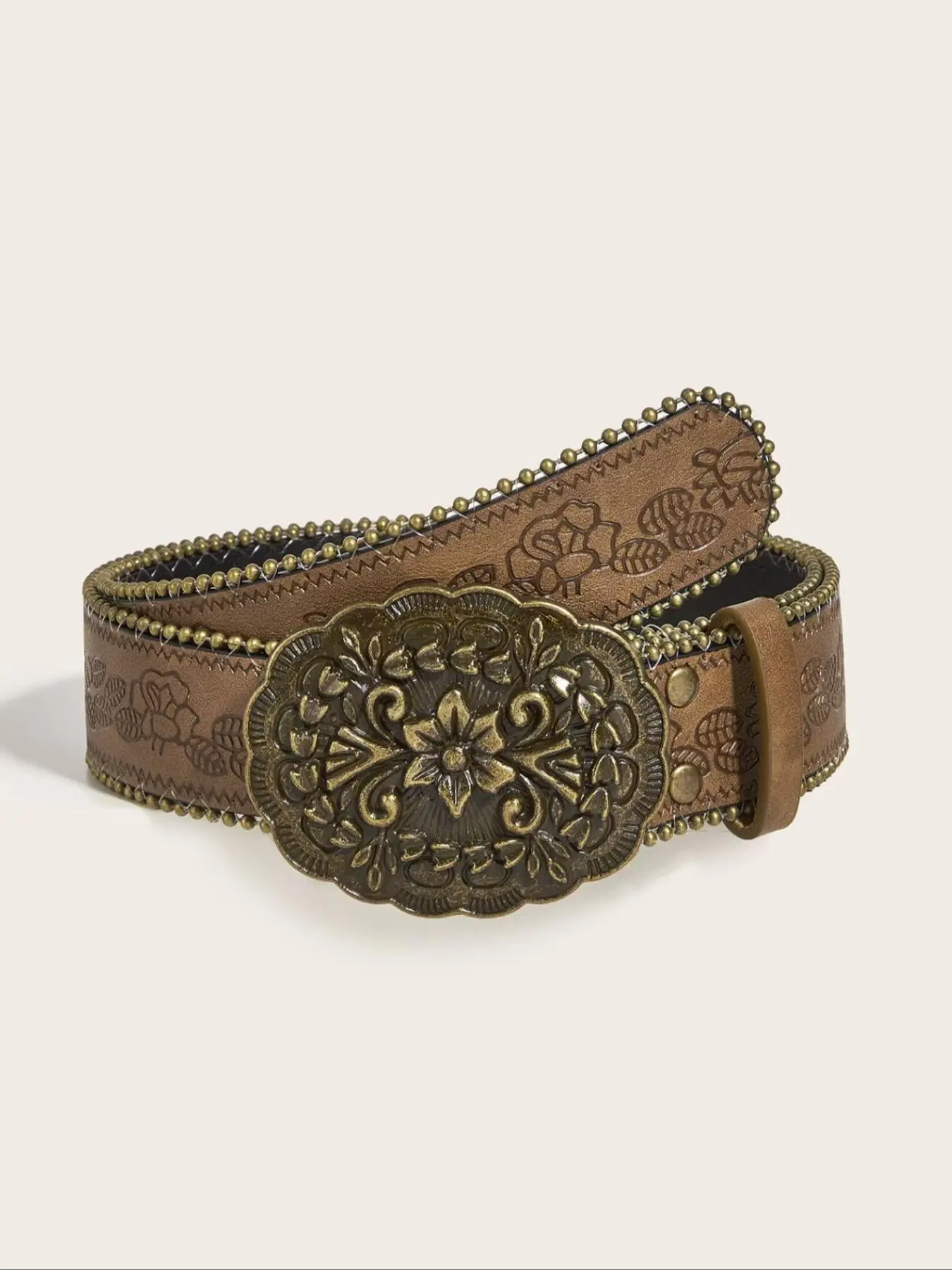 Boho Style PU Leather Decorative Belt, Western Buckle Belt, Boho Style Buckle, Vintage Embossed Design, Perfect for Jeans & Dresses, Ideal for Parties, Music Festivals, Halloween, Stylish Belts