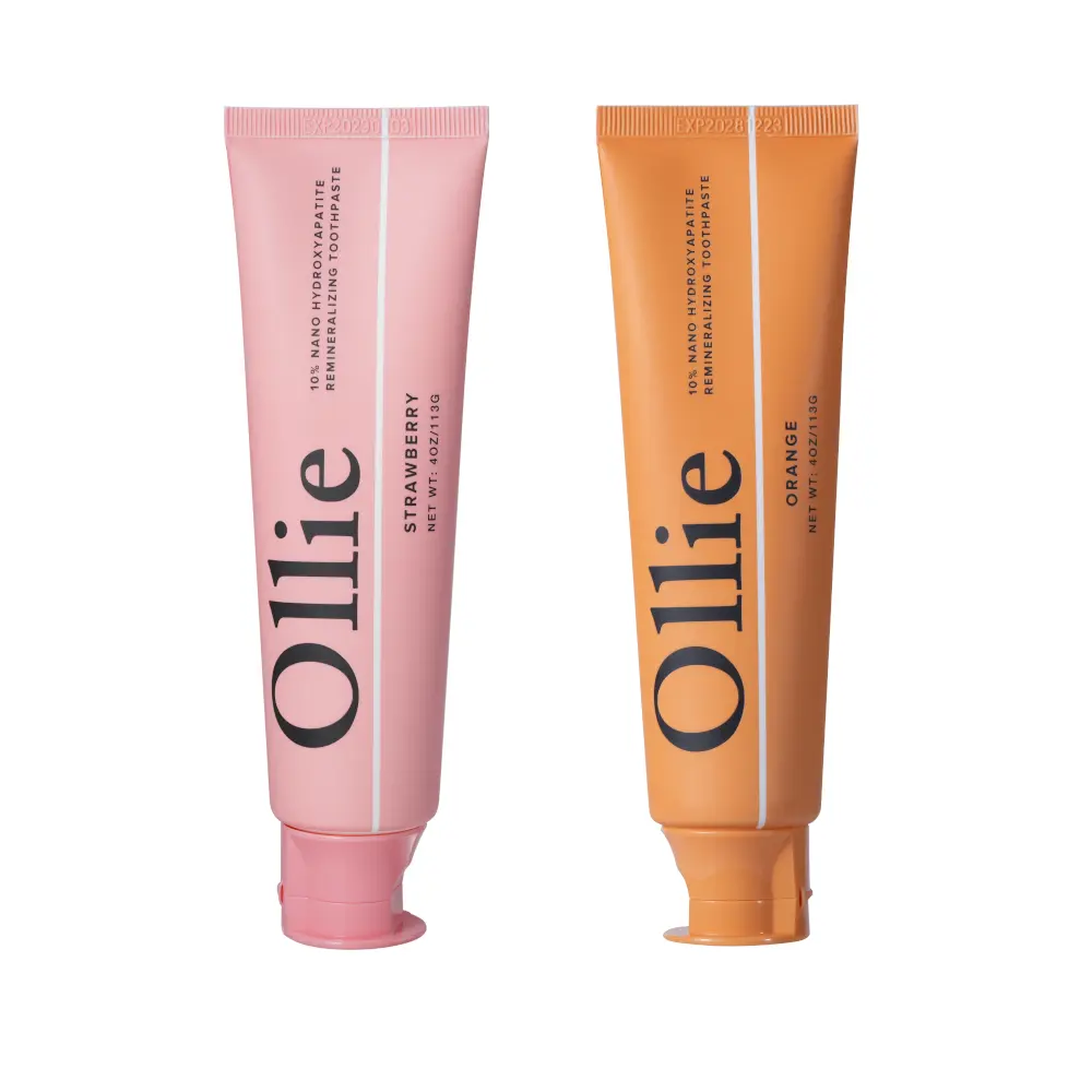 Fruity Duo Ollie Orange and Strawberry Toothpaste Bundle, Daily Non-Toxic Fluoride-Free Oral Care Toothpastes