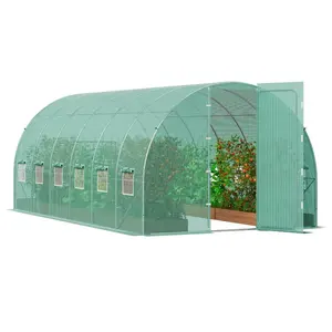 VEVOR Walk-in Tunnel Greenhouse, 20x 10x 7 ft Portable Plant Hot House with Galvanized Steel Hoops, 3 Top Beams, Diagonal Poles, 2 Zippered Doors 12 Roll-up Windows, GreenVEVOR Super Brand Day