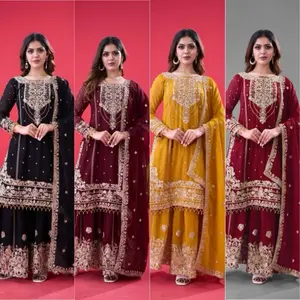 Premium quality  Pakistani suit  Nepali in Indian party Presenting New Designer Collection In Pure Heavy Faux Georgette With Heavy Embroidery Coding Dori-Sequence Work Top-Bottom And Dupatta Set Fully Stitched Ready To Wear