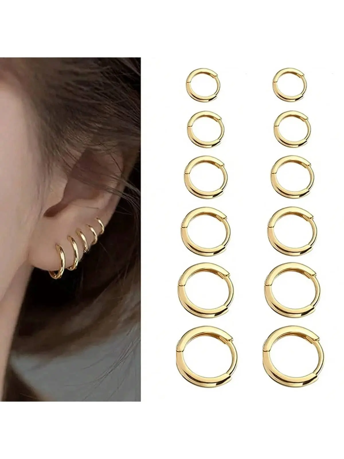 6pcs Stainless Steel Round Small Hoop Earrings - 8mm/10mm/12mm/14mm/16mm/18mm Sizes, Unisex Ear Cartilage Piercing Jewelry