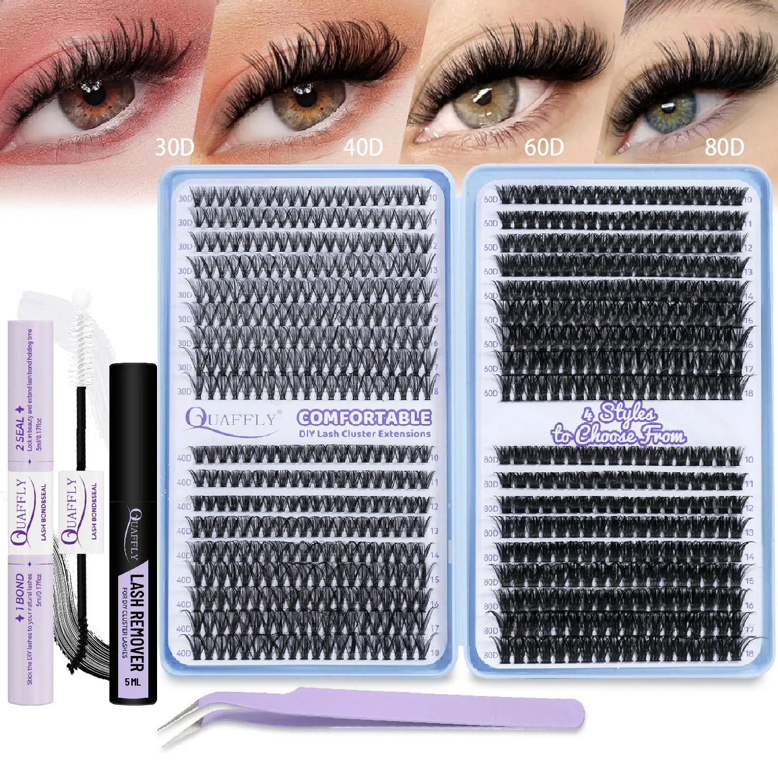 Natural Look Eyelash Extensions Kit, Lash Set, DIY Eyelash Extensions, Mixed Length Individual False Eyelashes, Individual Fake Eyelashes, Professional Eye Makeup Accessories for Women & Girls, Cosmetic