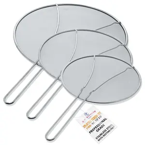 U.S. Kitchen Supply Set of 3 Stainless Steel Splatter Screen - 13", 11.5" & 9.5" Sizes - Fine Mesh Splatter Screen with Resting Feet Set, Grease Guard for Kitchen Pots and Pans