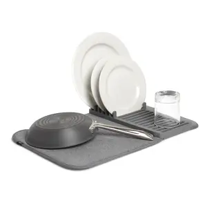 Umbra UDry Mini Dish Drying Rack, Foldable Absorbent Dish Drying Mat with Removable Tray - 1 Pack Coasters Tableware Coasters Tableware Lightweight Stylish