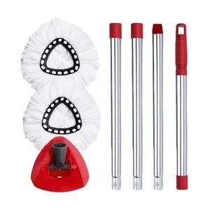 Spin Mop Head, Base, Handle Replacement for O-Cedar/Vileda EasyWring 1-Tank System Microfiber Spin Mops, Microfiber Mop Heads, 2 Microfiber Mop Refills, 1 Triangle Head Cover and 30-58in Handle Set Combo Spin Mop Replacements