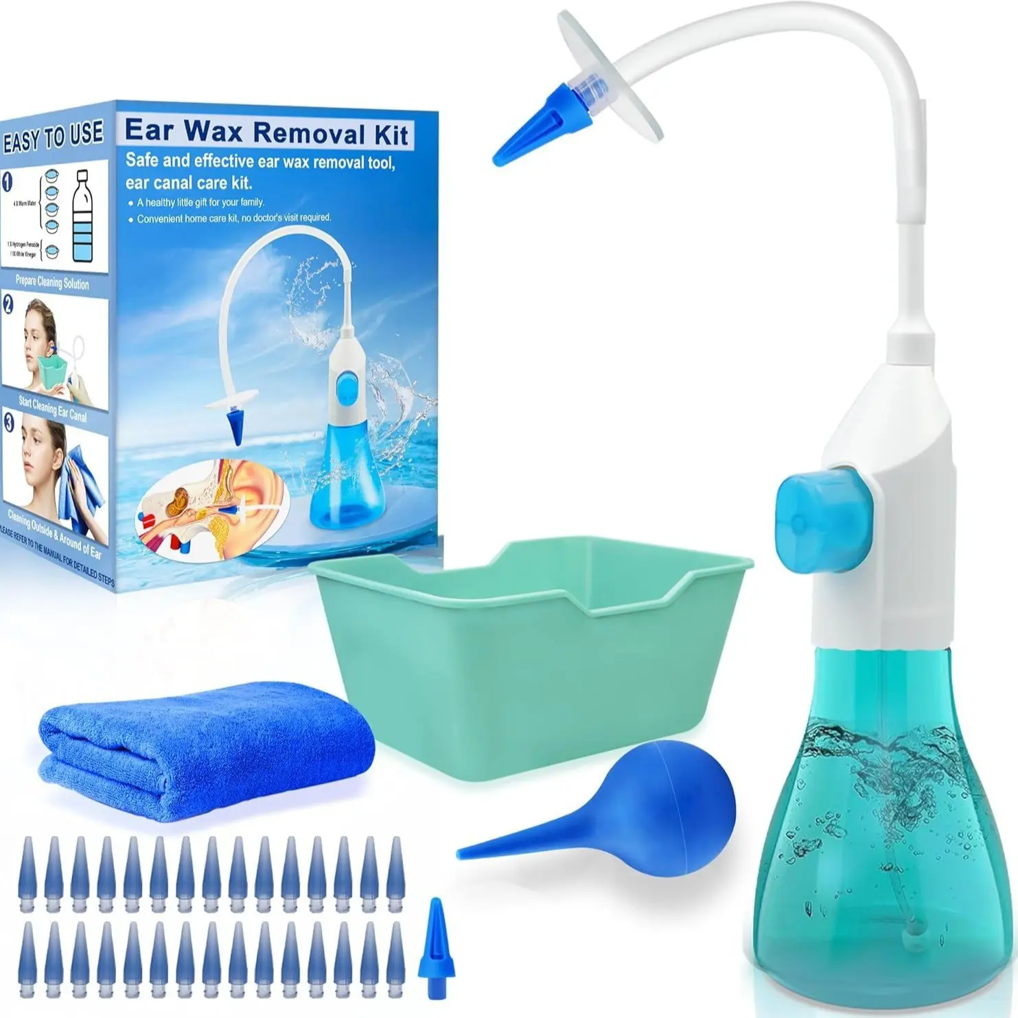 Earwax Removal Kit, Ear Rinsing Kit, Ear Lavage Kit, Ear Irrigation System for Adults and Children, Portable Ear Cleaning Tool, Ear Canal Cleaner for Safe and Effective Use, Manual Ear Rinse and Daily Ear Hygiene, Ear Cleaner Machine Water, Earwax Remover