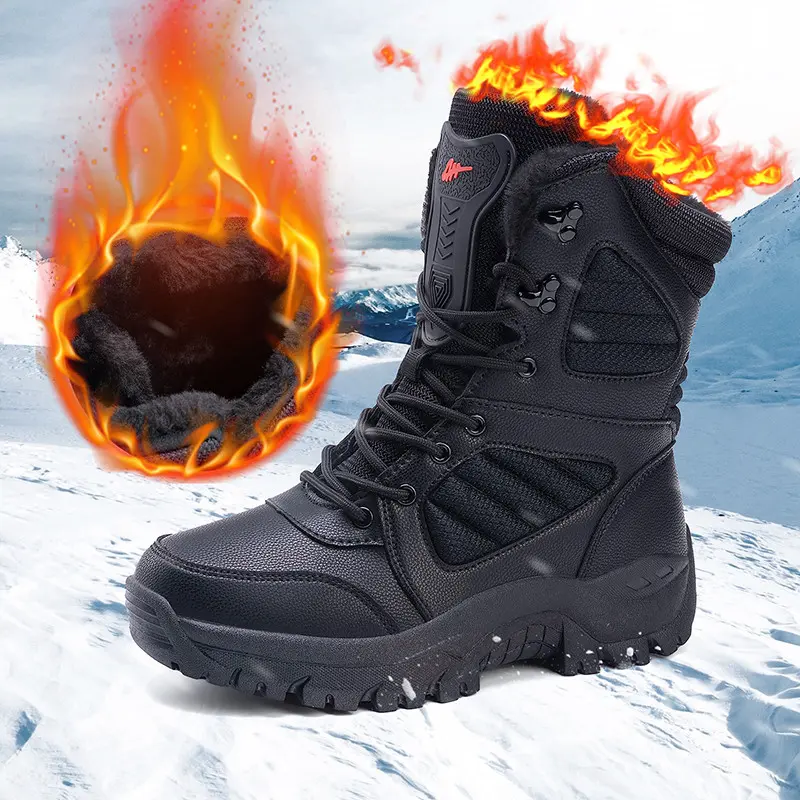 Winter Thermal Men's Fleece Snow Boots, Non-slip Wear-resistant Durable Rubber Sole, Fully Waterproof and Windproof, Plush Faux Fur Lining for Ultimate Warmth Outdoor Tactical Hiking Boots, Perfect for Outdoor Winter Activities, Ideal for Cold Winter Days