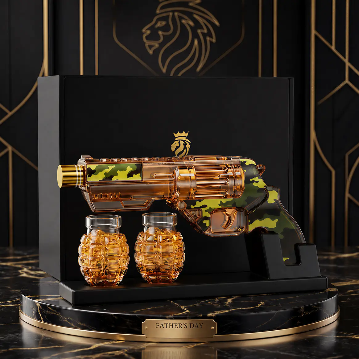 Man Cave Bar accessories, Kollea Camouflage Whiskey Decanter Sets with Grenade Shot Glasses, Anniversary Birthday Gifts for Him, Holiday Gifts for Father, Brother, Husband, Boyfriend, Military Present, Bar, 12.8 oz Utensils Classic Glassware Decoration