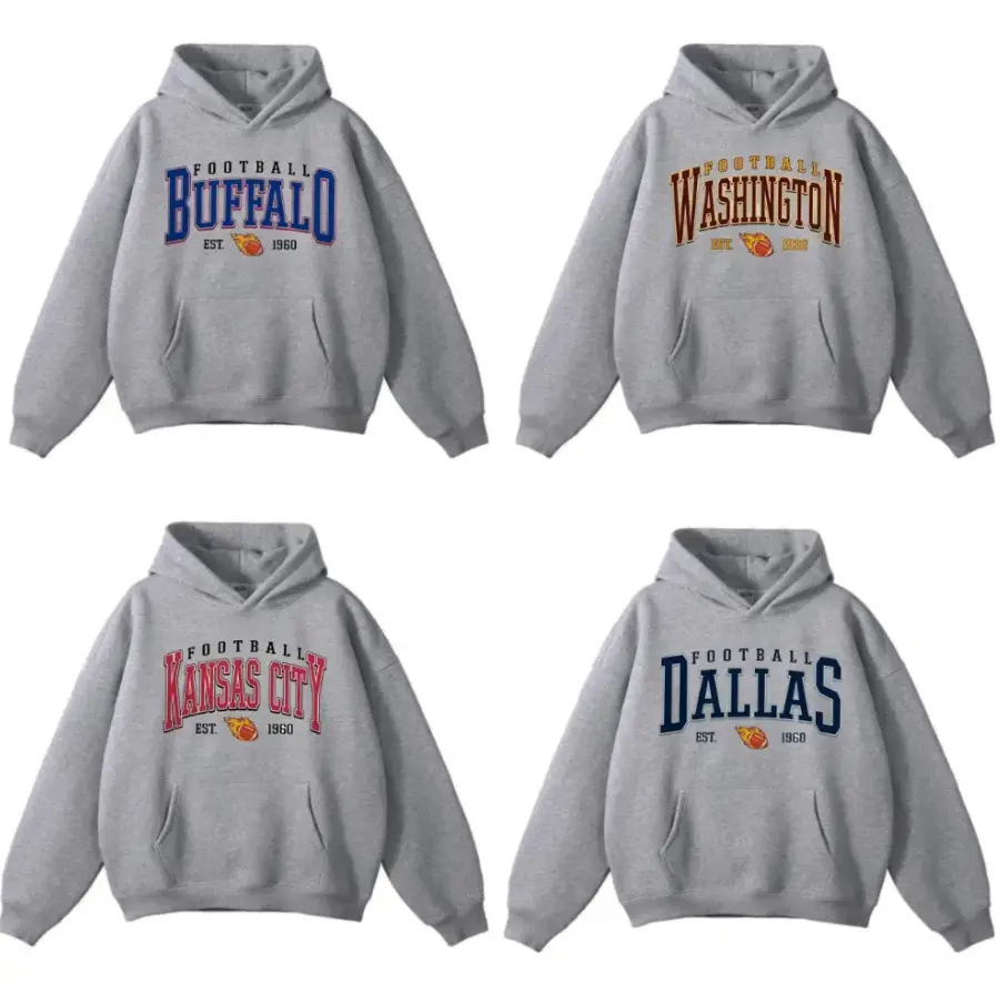 Vintage Ash Grey All Team Football Hoodie, Retro Varsity Graphic Unisex Pullover for Men and Women, Gameday Hometown Hoodie, Fashion For All