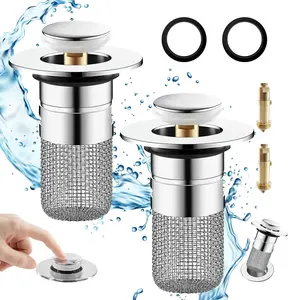 Bathroom Sink Stopper, Universal Drain Filter with Hair Strainer, Universal Bathroom Sink Drain Pop Up Stopper for Stainless Steel Floor Drain Filter