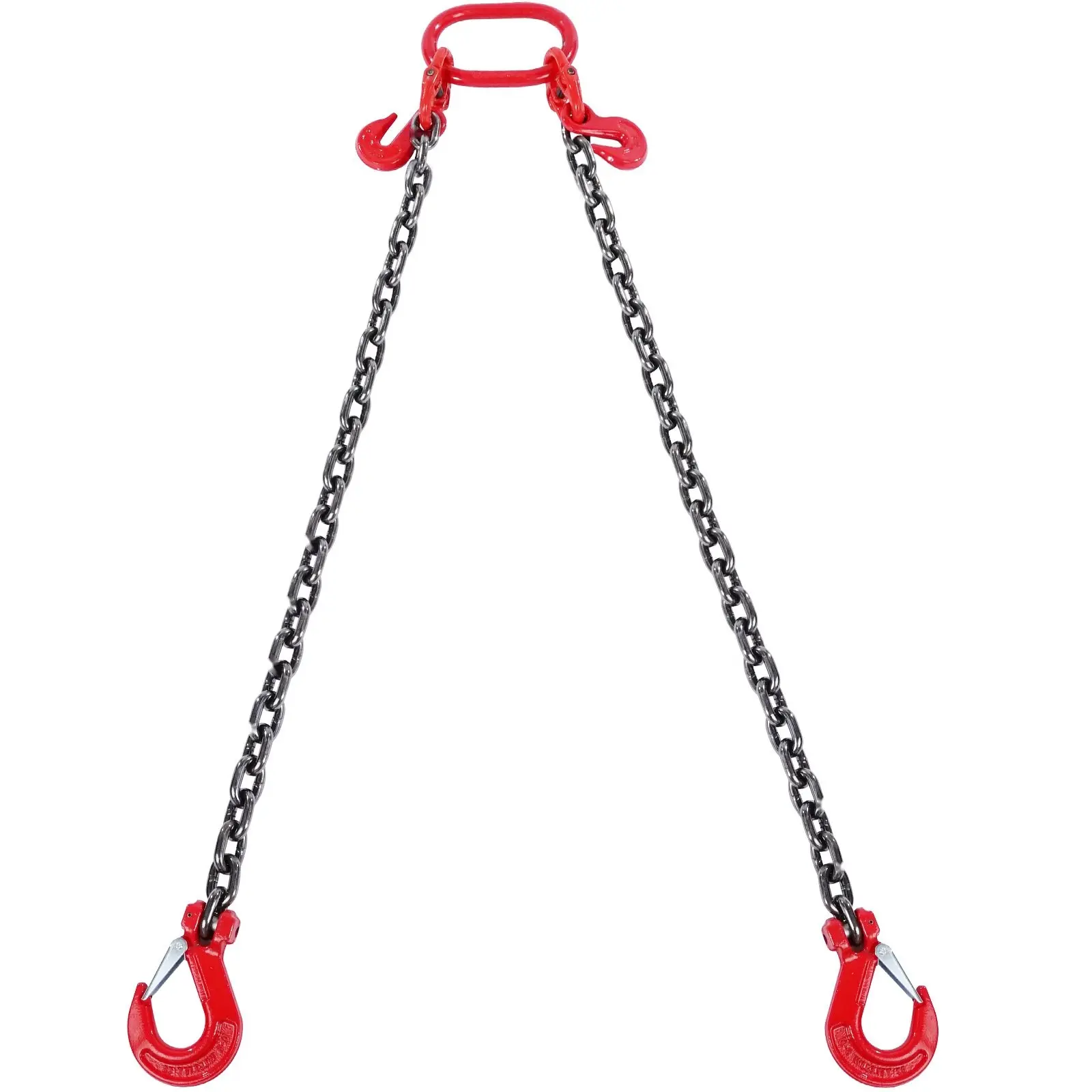 Three-Eighths Inch By Six Feet Chain Sling, Two-Leg G80 Lifting Chain With Grab Hooks, Working Load Limit 11,000 Pounds, Industrial Rigging Equipment, Grade 80 Alloy Steel, Safety Lifting Chain