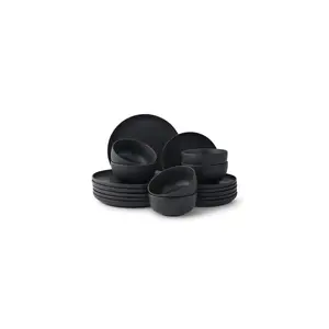 18-Piece Stoneware Dinnerware Set - Matte Black