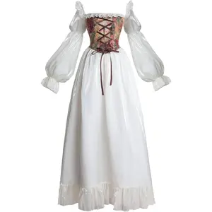 White Renaissance Women Fairy Dress Victorian Medieval Costume