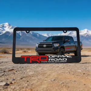 2-Pack Off-Road Style License Plate Frames for Toyota Tacoma Tundra 4Runner RAV4 Highlander, Matte Black Aluminum Plate Holder, No-Drill Install with Bracket, Rust-Proof Front & Rear Set