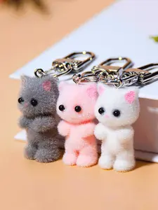 3pcs Random Plush Resin Cute Cat Keychain, Fuzzy Keychain, Animal Charm for Bags, Phones & Headphones, Perfect Gift for Friends