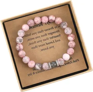 Kyerlyn Self-Love & Heart Healing Bracelet with Rhodonite & Mixed Stone - pink friendship bracelet beaded jewelry ,emotional balance bracelet ,encouragemet . Color block Beaded Crystal Bracelet