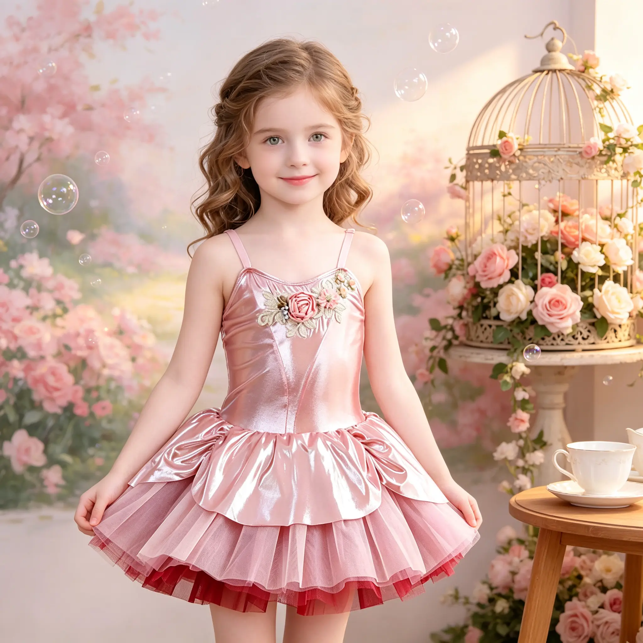 Girls' Sleeveless Shiny Satin Strap Ballet Tutu Dress - 3D Floral Rose Embroidery, Double Layer Ruffle Skirt, Polyester Clothes, Crew Neck, Plain, All Seasons, Hand Wash Only for Dance Recital, Birthday Party
