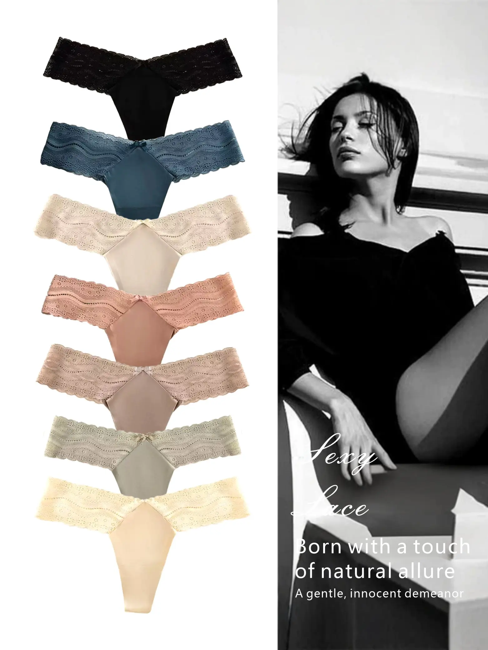 Women's Seamless Scallop Trim Underwear Set, Comfortable Breathable Antibacterial Panties, Fitted Casual Everyday Style for All Seasons
