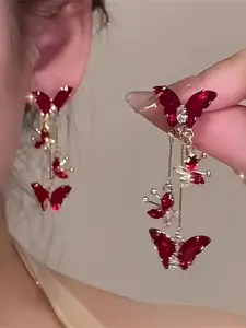 Elegant Butterfly Pendant Earrings with Sparkling Rhinestone Dangle, Perfect for Daily Wear and Evening Occasions, All Seasons