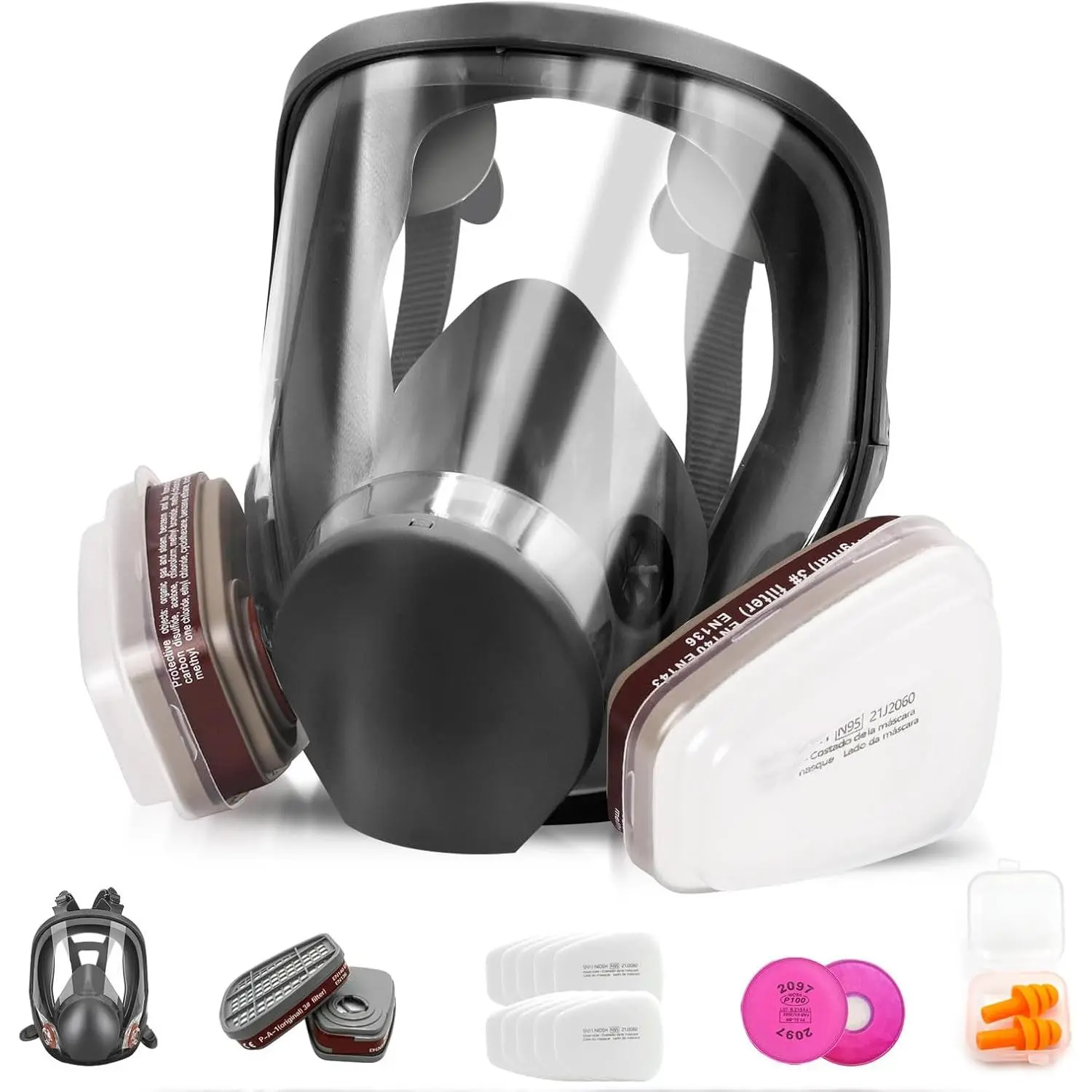 Full Face Respirator Mask - Reusable Respirator with Filters 60921 & 2097, 6800 Dust Mask Anti-fog for Painting, Welding
