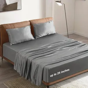 4-Piece Extra Deep Pocket Cooling Satin Sheet Set Air Mattress, Solid Color Luxurious Silky Summer Bedding Set, 1 Fitted Sheet 1 Flat Sheet 2 Pillowcases #TiktokShopSpringGlowUp