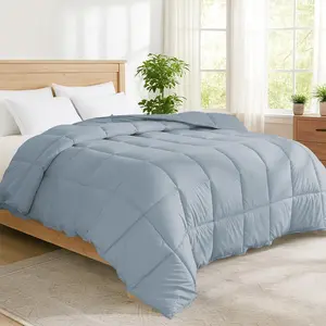 Queen Size Goose Feather Fiber and Down Comforter Duvet Insert All Season Hotel Luxury Bedding Comforters Soft Medium Warmth 88x88 Inches Light Grey