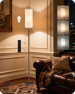 Dimmable Floor Lamps for Living Room with Remote and Foot Switch, 64.4” Modern Standing Tall Lamp, Corner Lamp for Bedroom, Bulb Included, 3000K-6500K, Beige and Brown, FCC Listed
