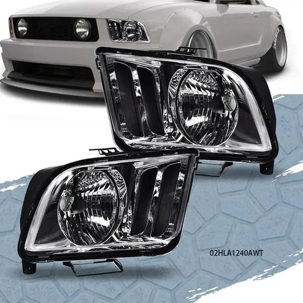 CROSSDESIGN LED Black Headlight Pair Set - Driver & Passenger Side, Vehicle-Specific Fit for 2005-09 Ford Mustang, Weather Resistant Car Exterior Upgrade, Road Illumination Accessory, Led Front Lights, Led Headlight Assembly