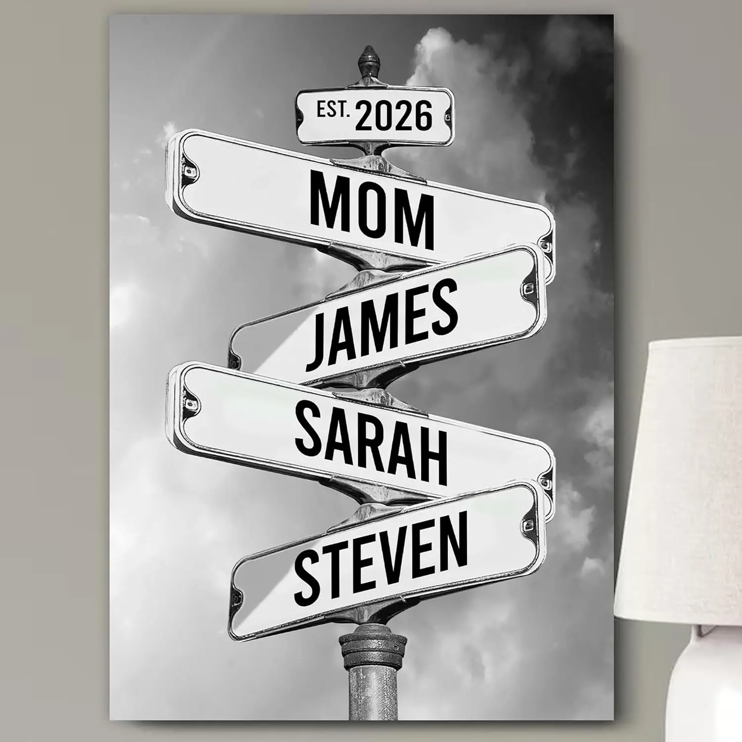 Personalized Family Street Sign Canvas Wall Art Decor - Custom Name & Year Custom Art Prints (Decorative Text, Framed, Hanging) - Unique Mother's Day Gift for Parents - Vintage Home Decor, Decorative Text Prints