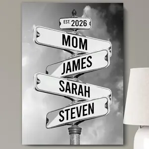 Personalized Family Street Sign Canvas Wall Art Decor - Customized Name & Year Poster Prints - Unique Mothers Day Gifts for Mom, Grandma, Wife, Parents - Vintage Customized Picture Home Signs tiktokshopspringglowup