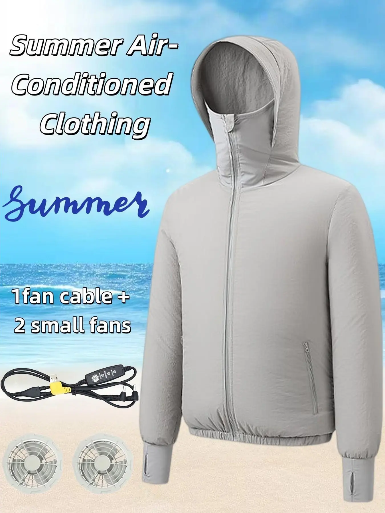 Men's Summer Air Conditioning Suit with 2 Fans and Data Cable, Breathable Sunscreen Heat-Resistant Fishing Jacket, Zip-Up Lightweight Jacket, Outdoor Wear