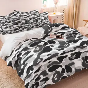 Black & White Camo 3-Piece Duvet Cover Set, Ultra-Soft Microfiber Bedding with 1/2 Pillowcases (No Insert), Streetwear Style Bedding for Teens Adults Bedroom Dorm Decor