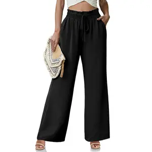 LEPUNUO Women's High Waisted Wide Leg Pants Work Casual Tie Knot Pants Flowy Palazzo Pants with Pockets