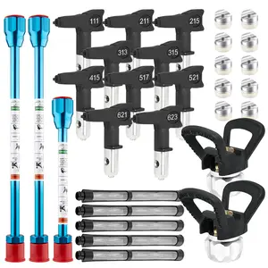 20-Piece Airless Paint Sprayer Gun Parts Kit - Paint Spraying Tool - 10 Reversible Nozzles and Tip Seats + 3 Extension Rods + 2 Drip-Free Twist-On Tip Guards + 5 Spray Gun Filters, for Spraying Coatings such as Latex Paint and Paint